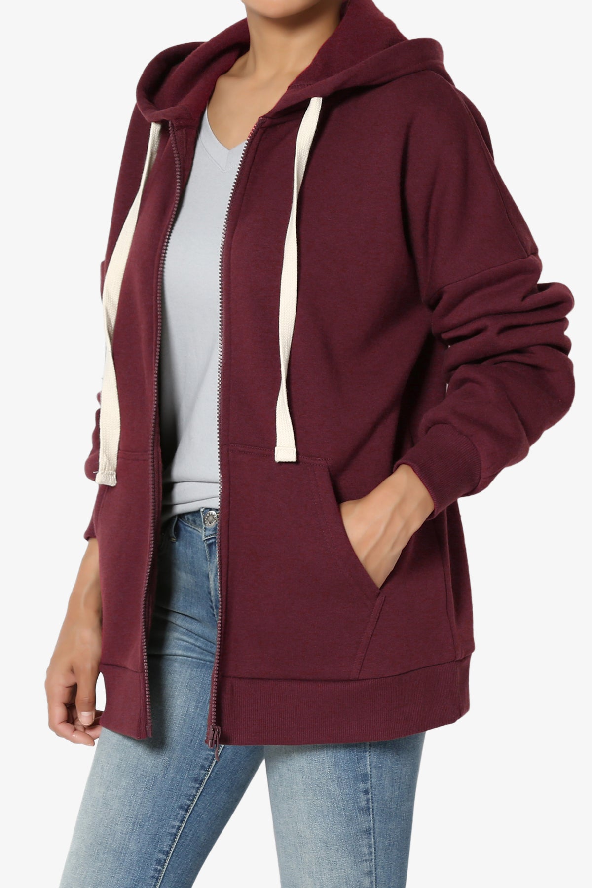 Accie Fleece Zip Hooded Jacket DARK BURGUNDY_3