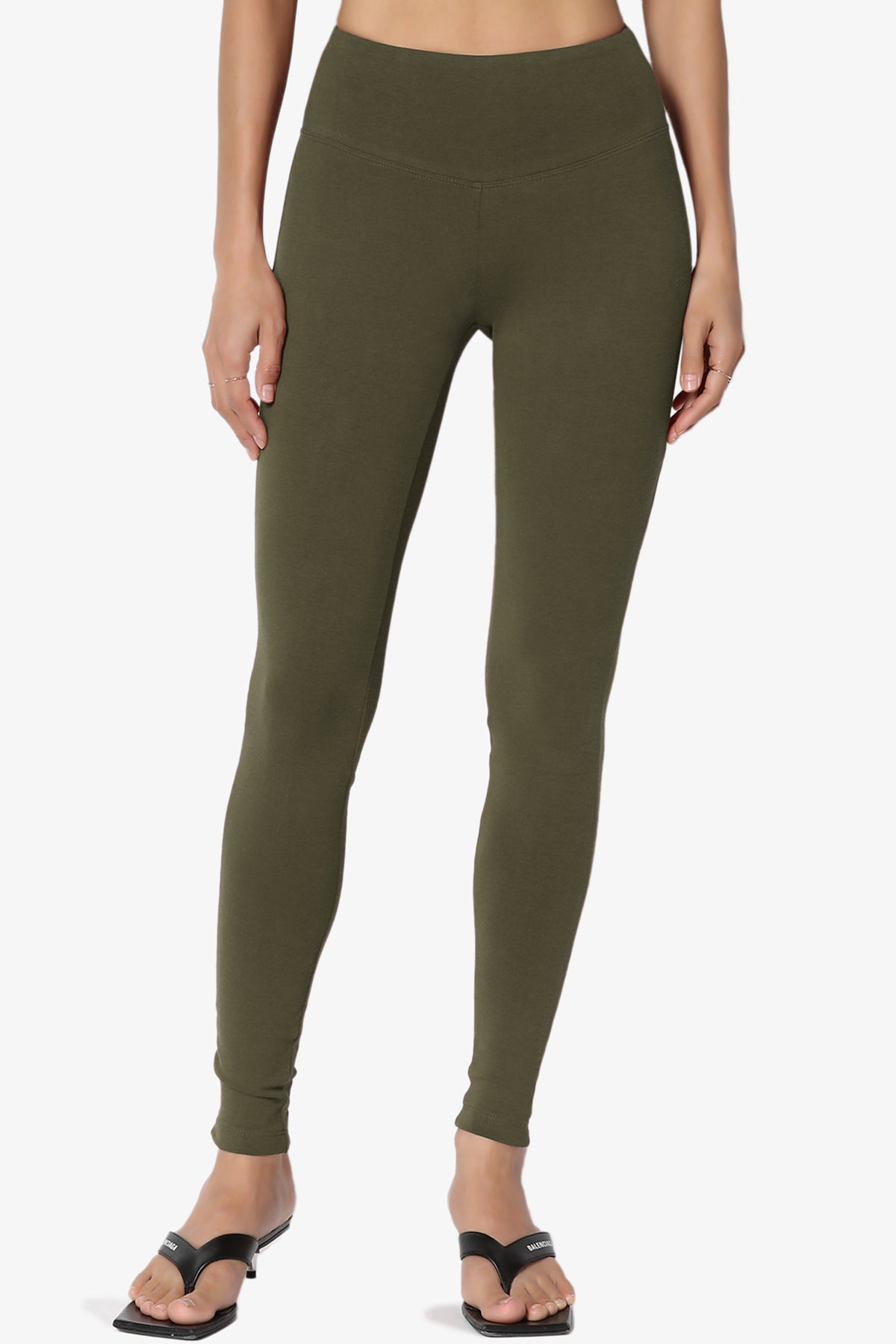 Olive Green Cotton Ankle Leggings