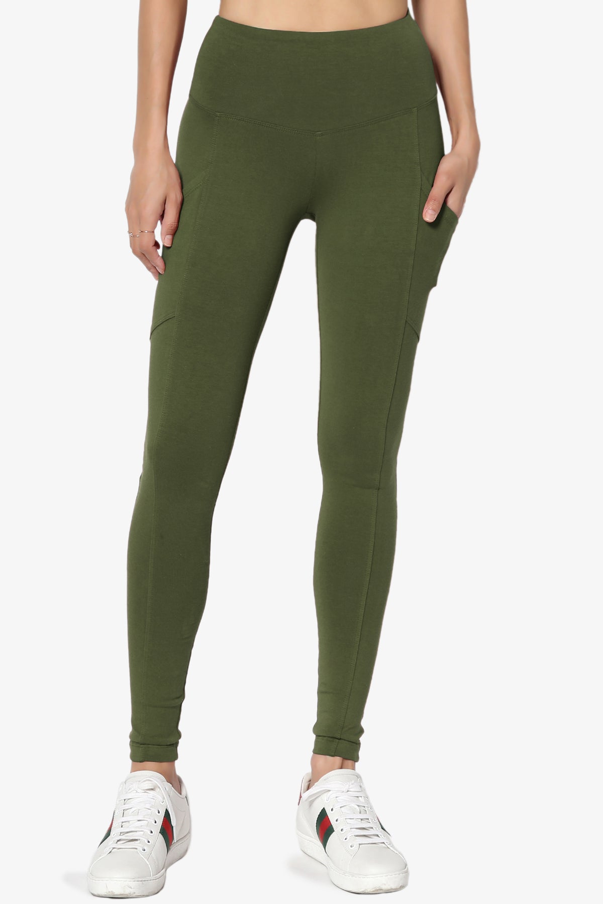 Olive green cotton leggings with pockets  Cotton leggings, Green cotton,  Pants for women