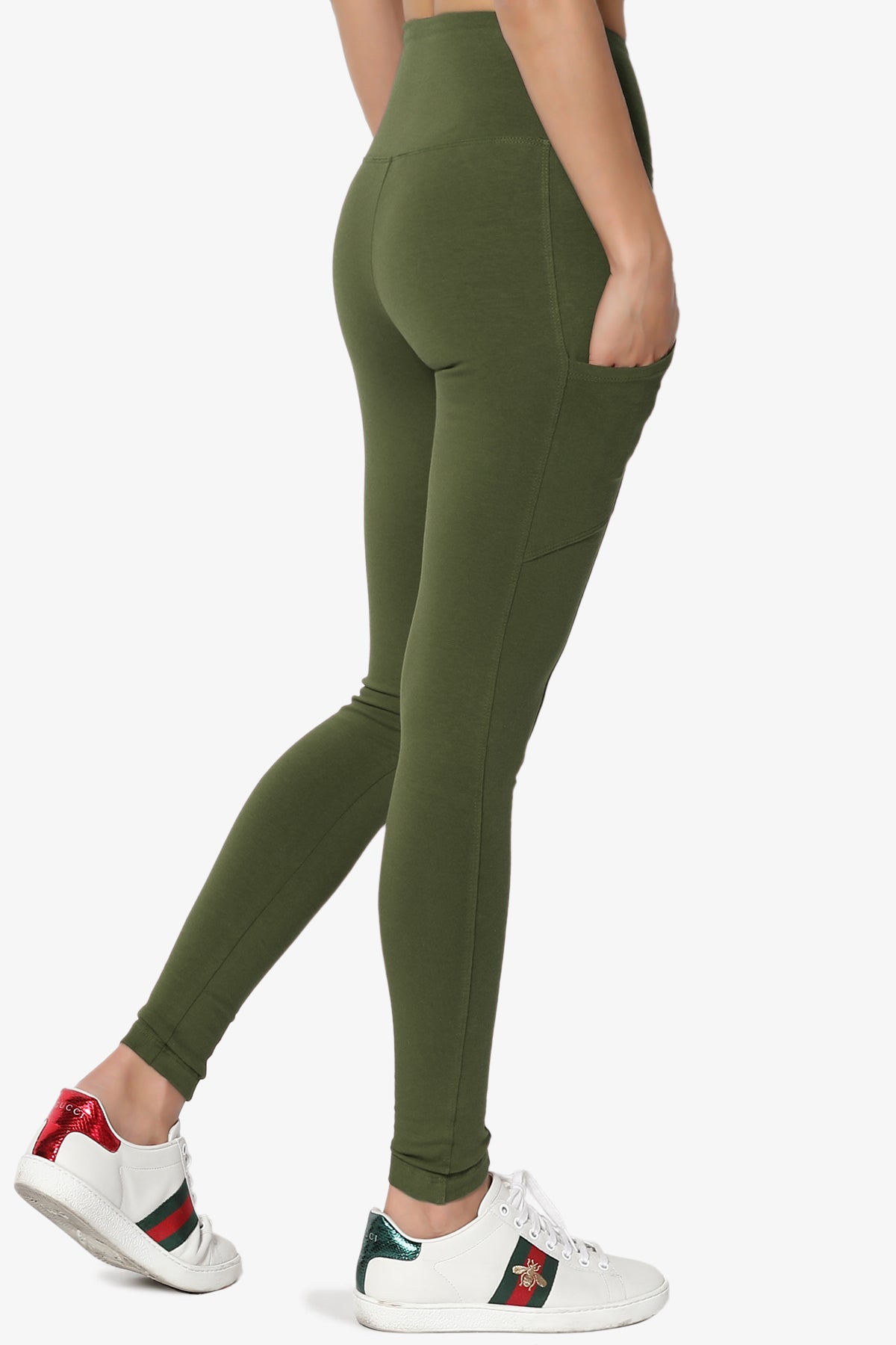 Load image into Gallery viewer, Ansley Luxe Cotton Leggings with Pockets ARMY GREEN_4
