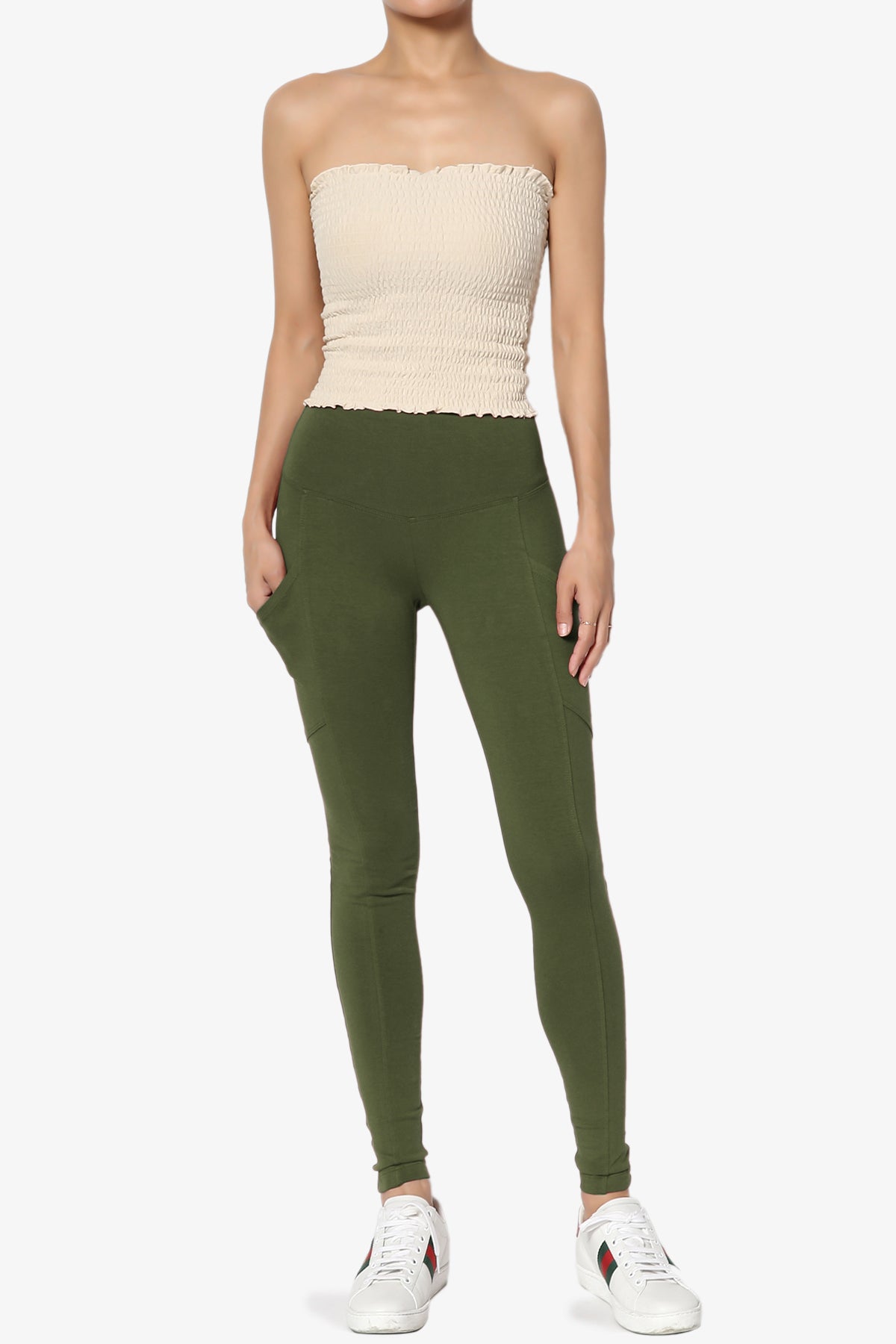 Ansley Luxe Cotton Leggings with Pockets ARMY GREEN_6