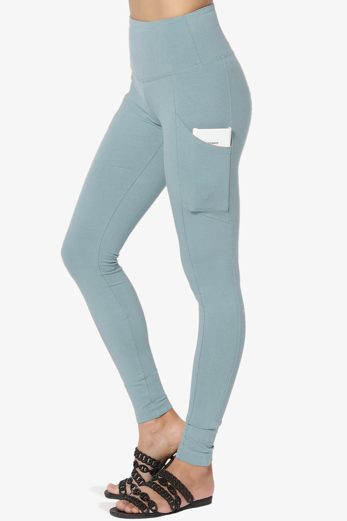 Ansley Luxe Cotton Leggings with Pockets DUSTY BLUE_1