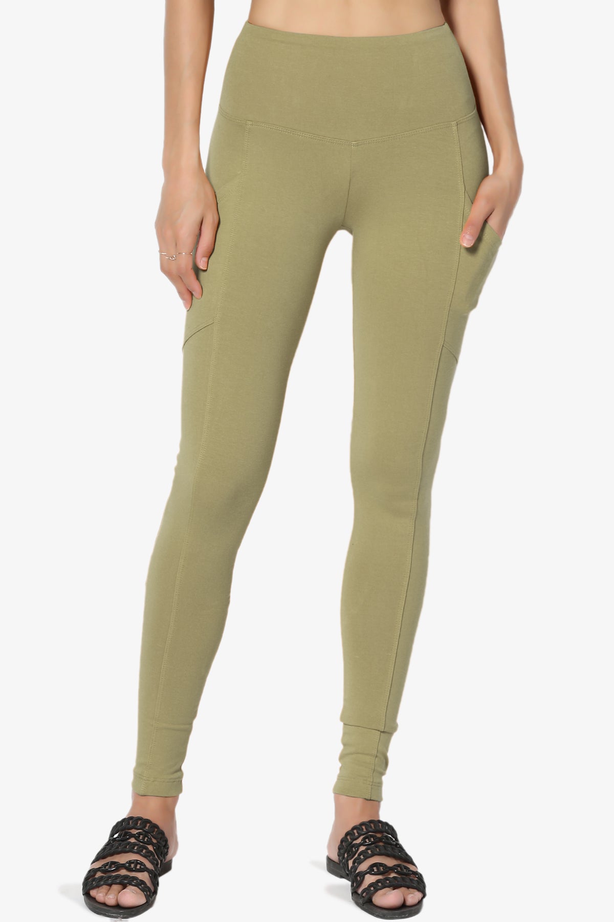 Ansley Luxe Cotton Leggings with Pockets KHAKI GREEN_3