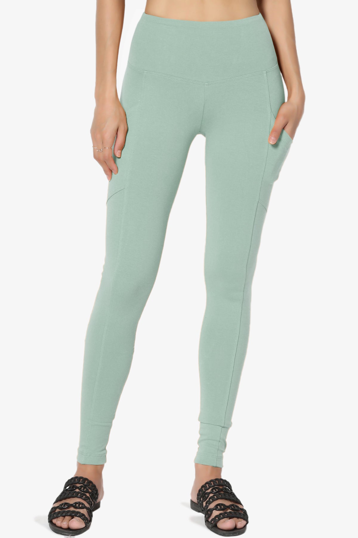 Ansley Luxe Cotton Leggings with Pockets LIGHT GREEN_3