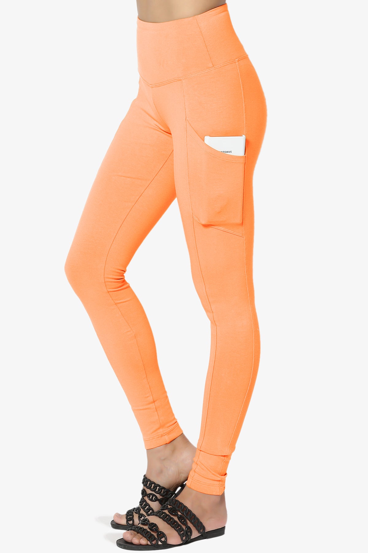 Ansley Luxe Cotton Leggings with Pockets NEON CORAL_1