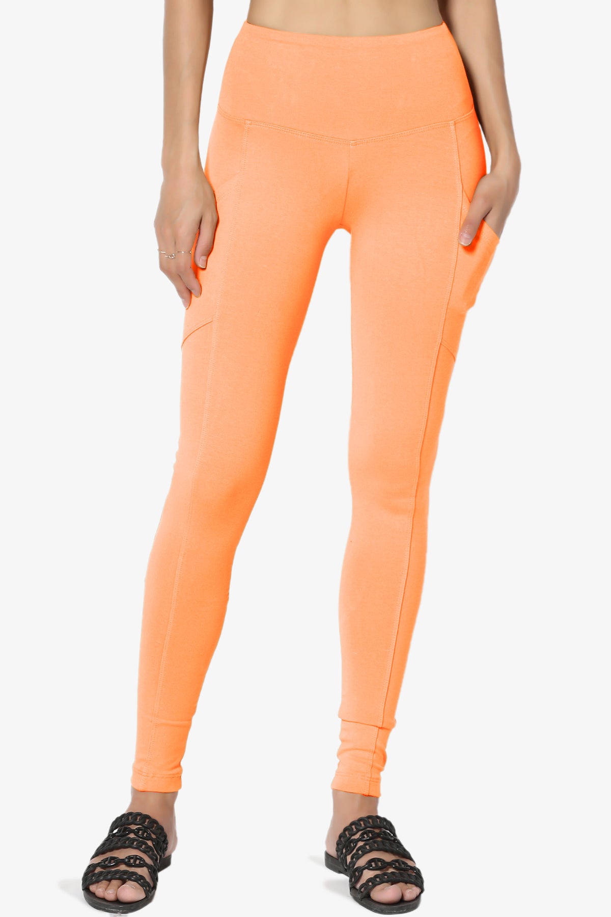 Ansley Luxe Cotton Leggings with Pockets NEON CORAL_3