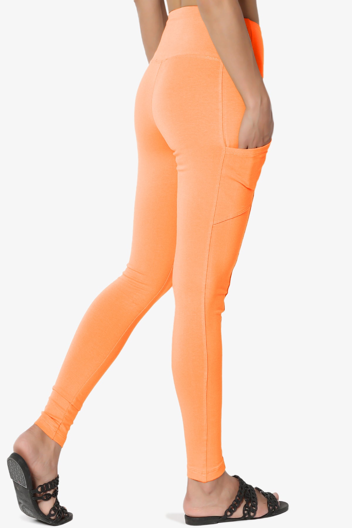Ansley Luxe Cotton Leggings with Pockets NEON CORAL_4