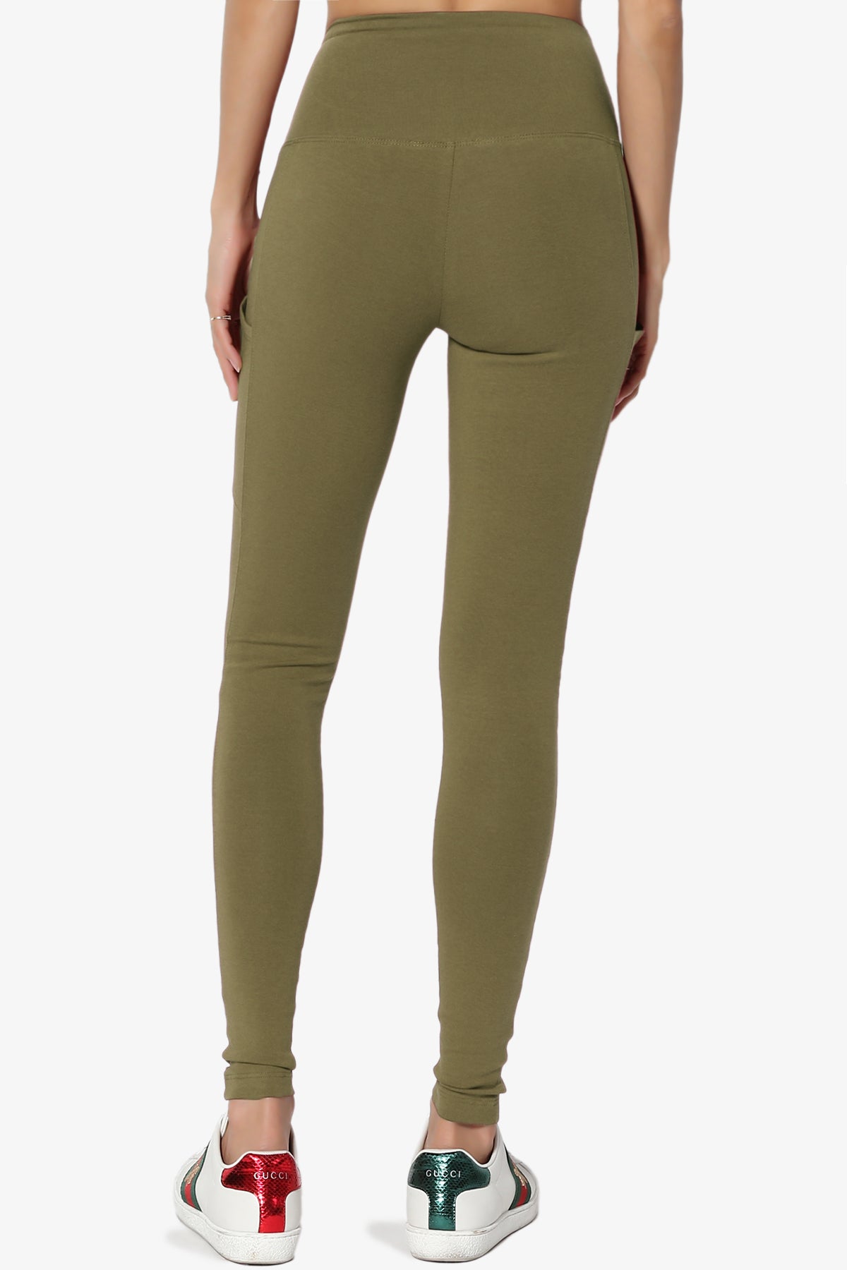 Ansley Luxe Cotton Leggings with Pockets OLIVE KHAKI_2