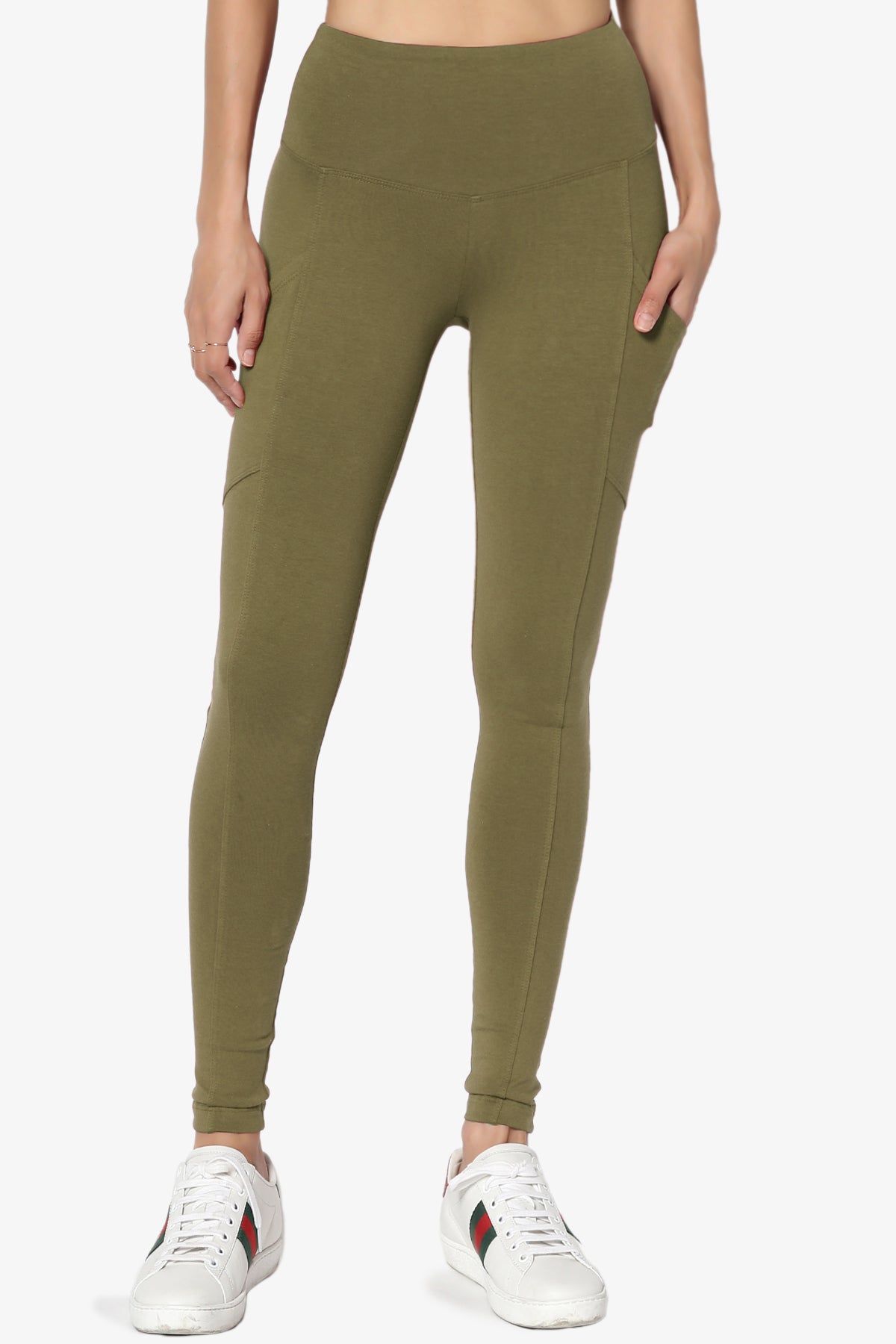 Ansley Luxe Cotton Leggings with Pockets OLIVE KHAKI_3