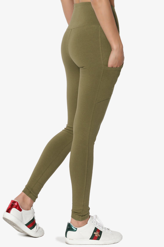 Ansley Luxe Cotton Leggings with Pockets OLIVE KHAKI_4