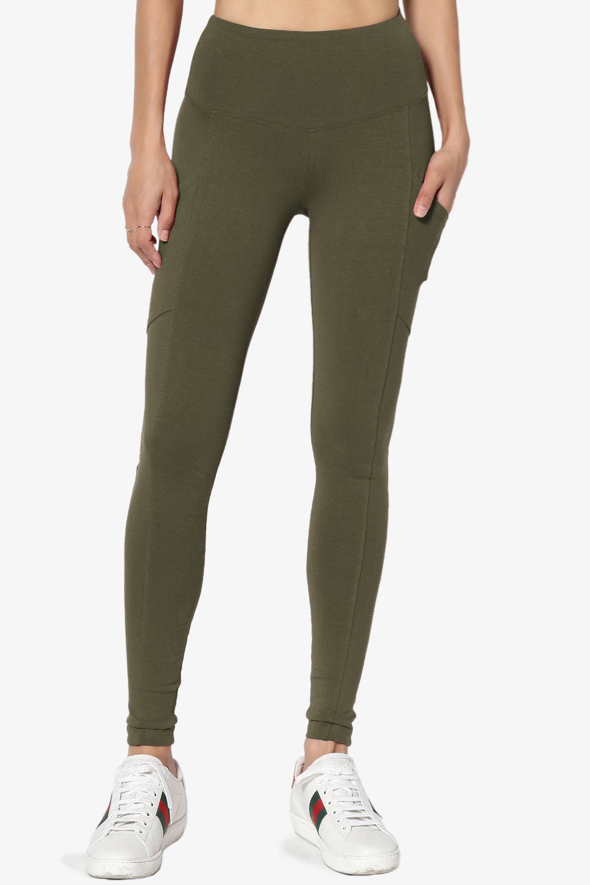 Ansley Luxe Cotton Leggings with Pockets OLIVE_3