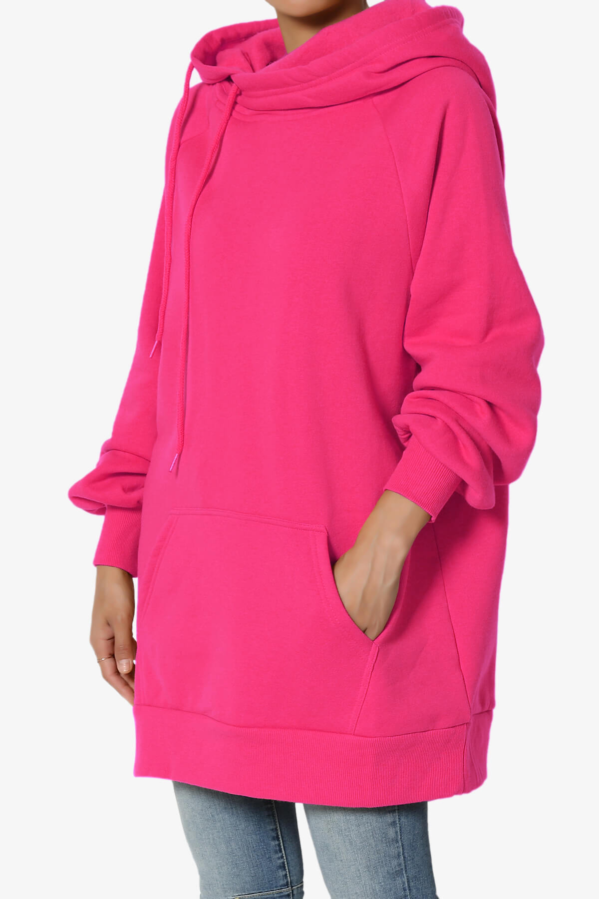 Load image into Gallery viewer, Accie Side Drawstring Hooded Tunic Sweatshirts HOT PINK_3
