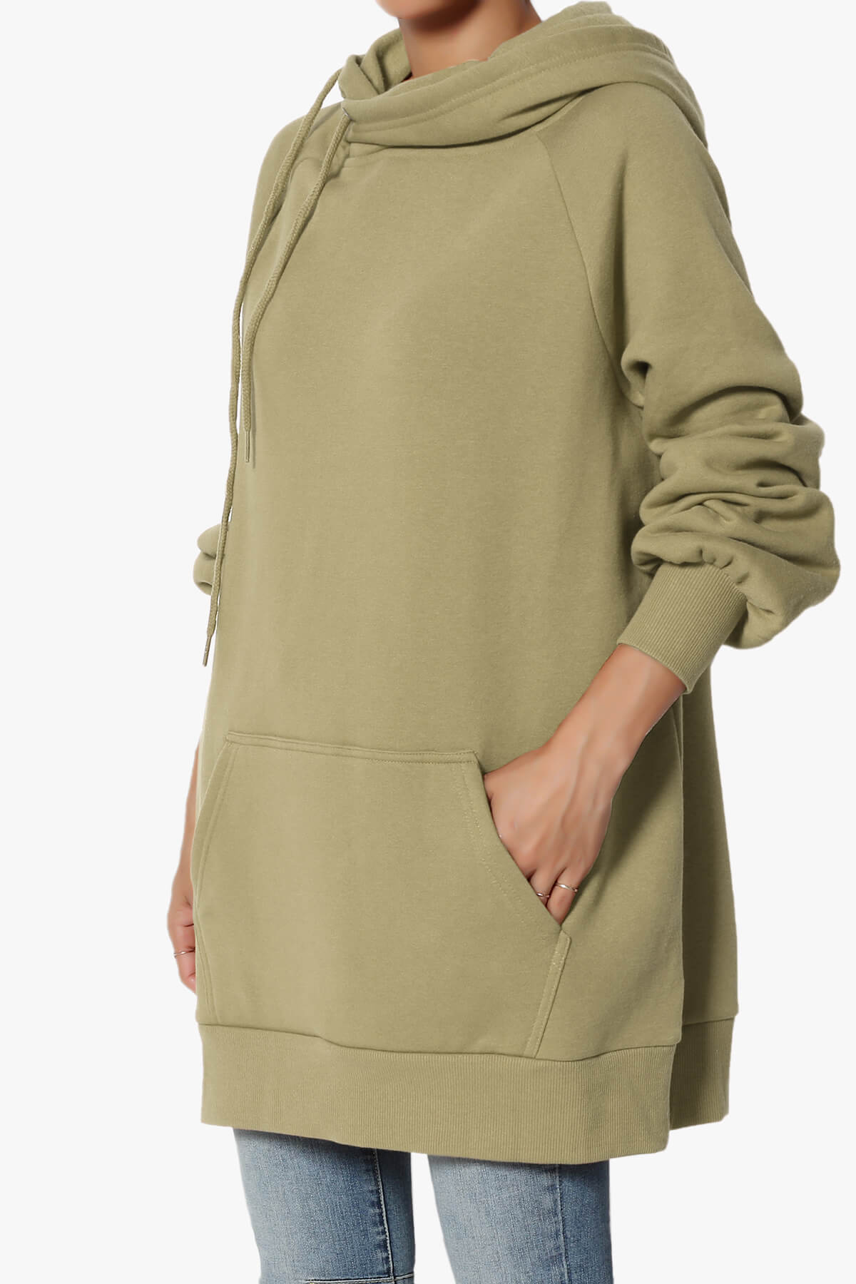 Load image into Gallery viewer, Accie Side Drawstring Hooded Tunic Sweatshirts KHAKI GREEN_3
