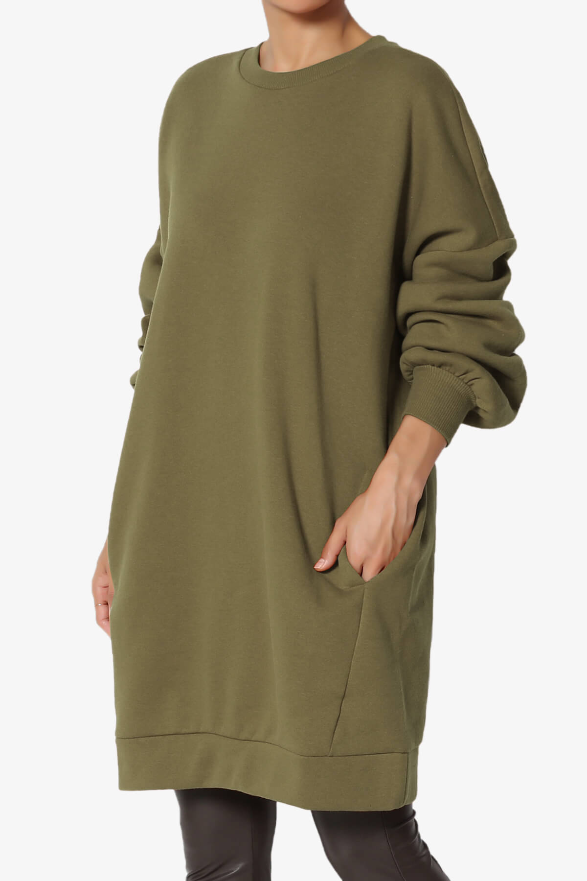 Accie Crew Neck Tunic Sweatshirt OLIVE KHAKI_1