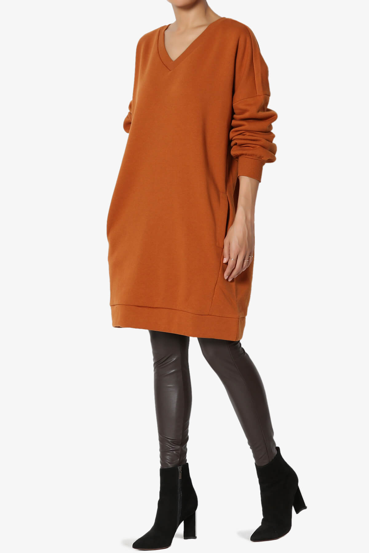 Load image into Gallery viewer, Accie V-Neck Tunic Sweatshirt ALMOND_3
