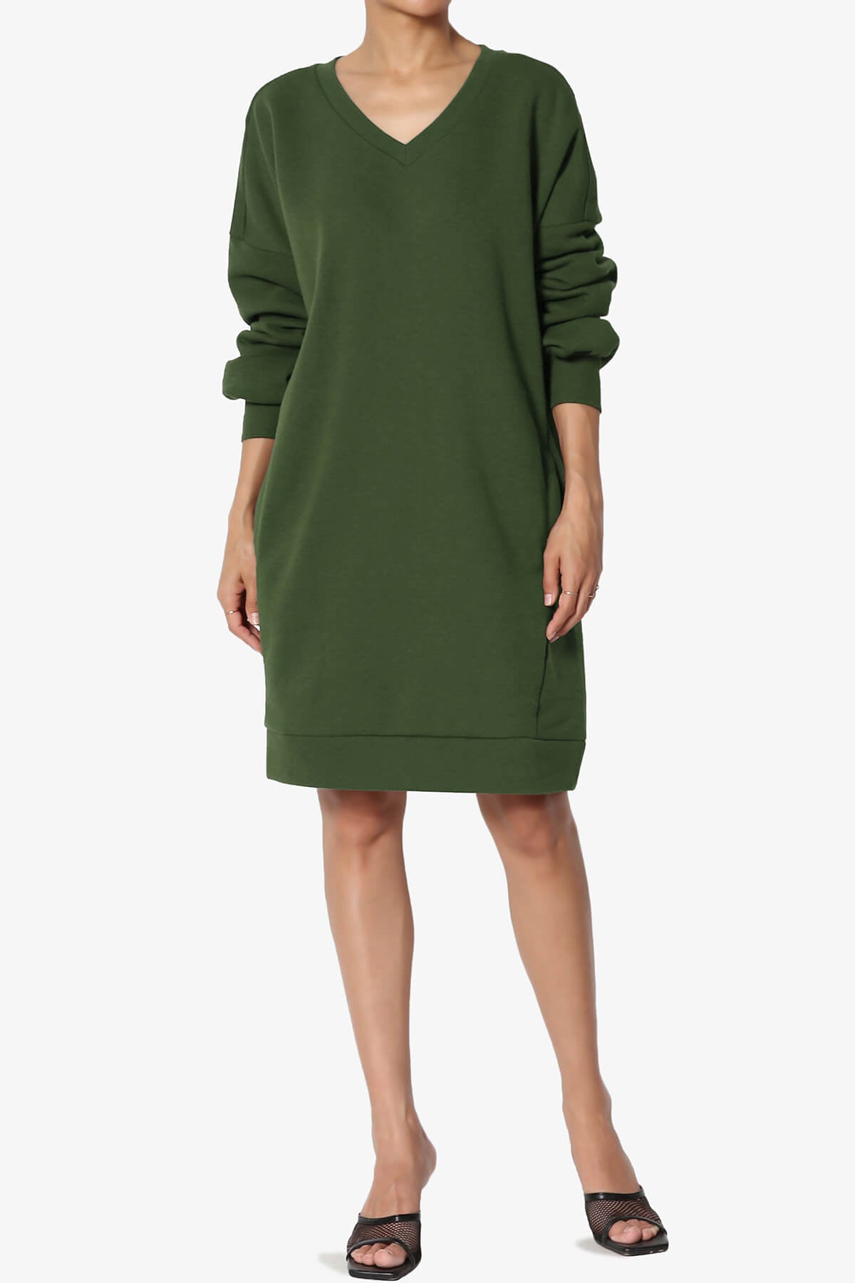 Load image into Gallery viewer, Accie V-Neck Tunic Sweatshirt ARMY GREEN_6

