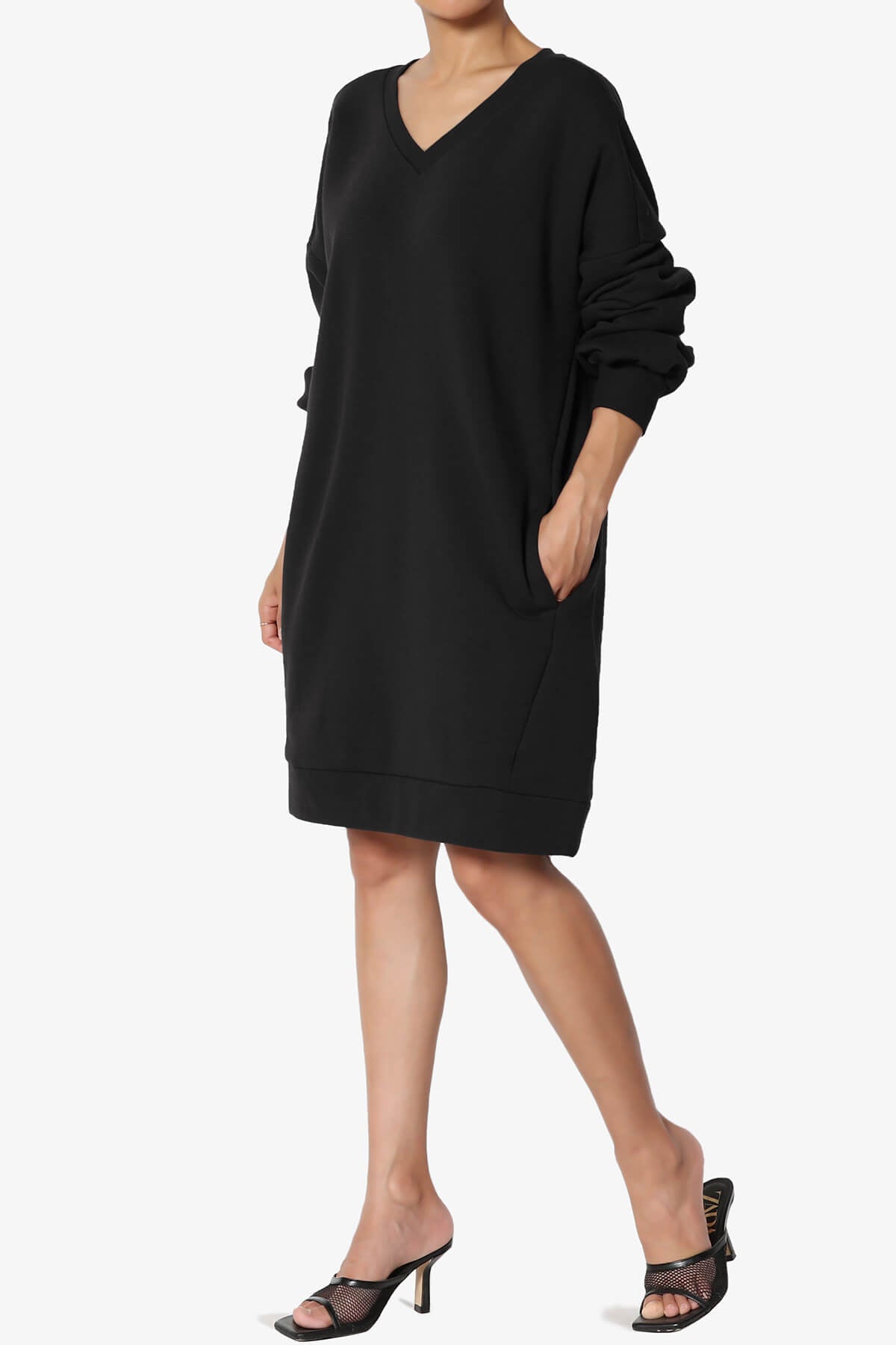 Load image into Gallery viewer, Accie V-Neck Tunic Sweatshirt BLACK_6
