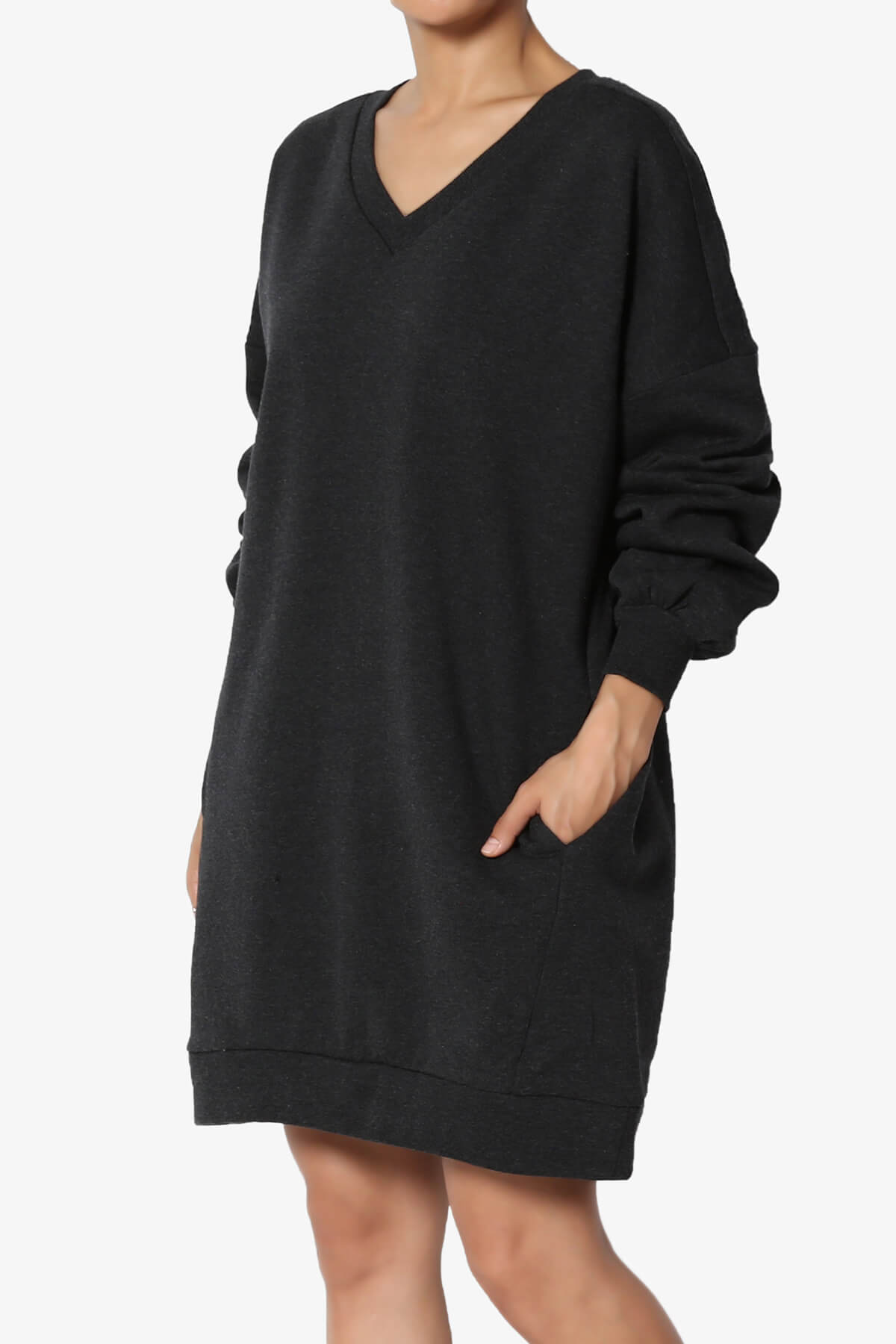Load image into Gallery viewer, Accie V-Neck Tunic Sweatshirt CHARCOAL_1
