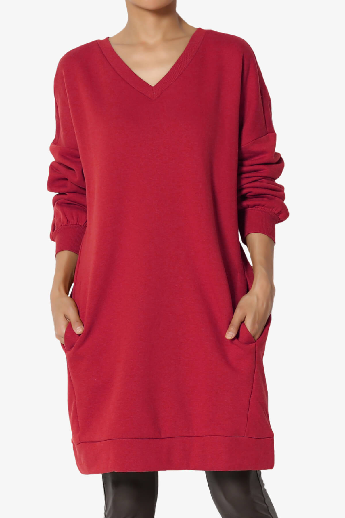 Load image into Gallery viewer, Accie V-Neck Tunic Sweatshirt DARK RED_1
