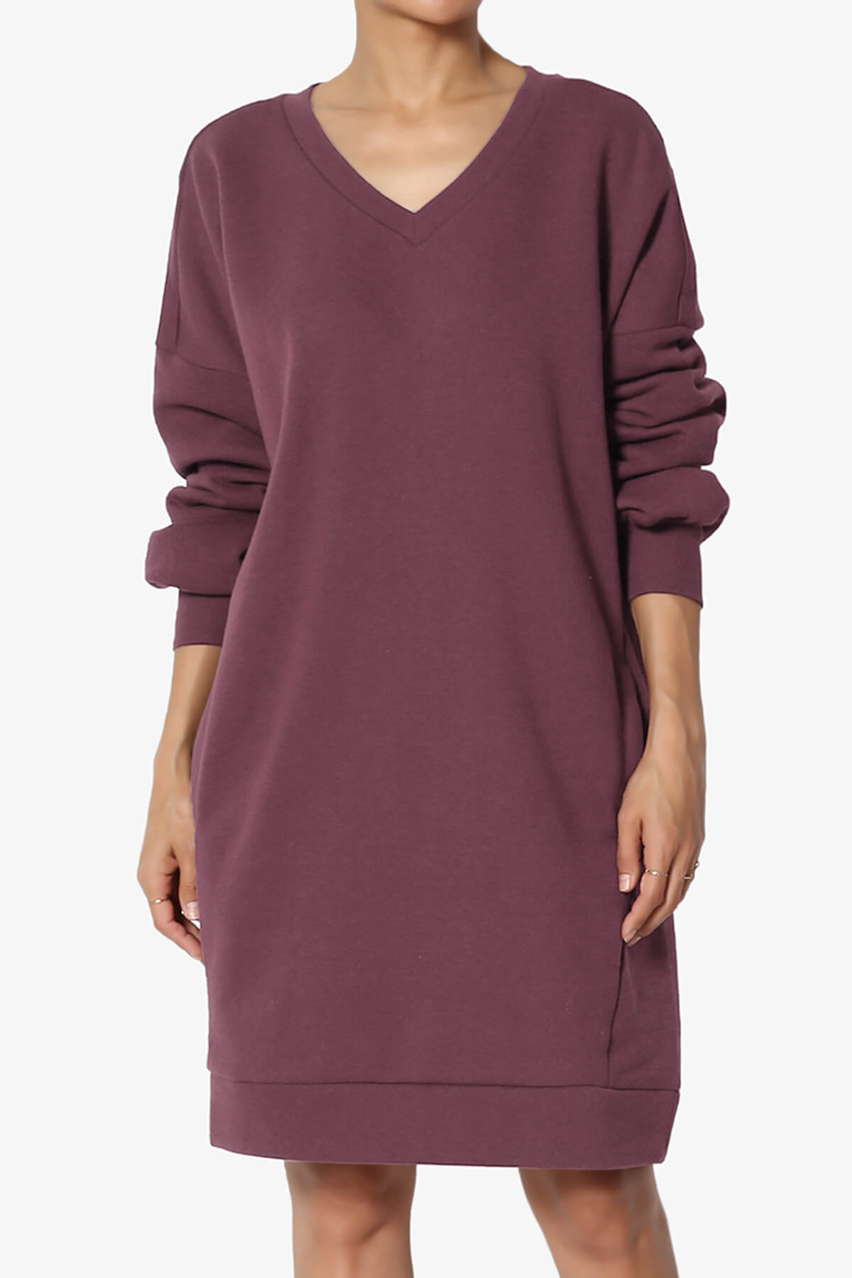 Load image into Gallery viewer, Accie V-Neck Tunic Sweatshirt DUSTY PLUM_3
