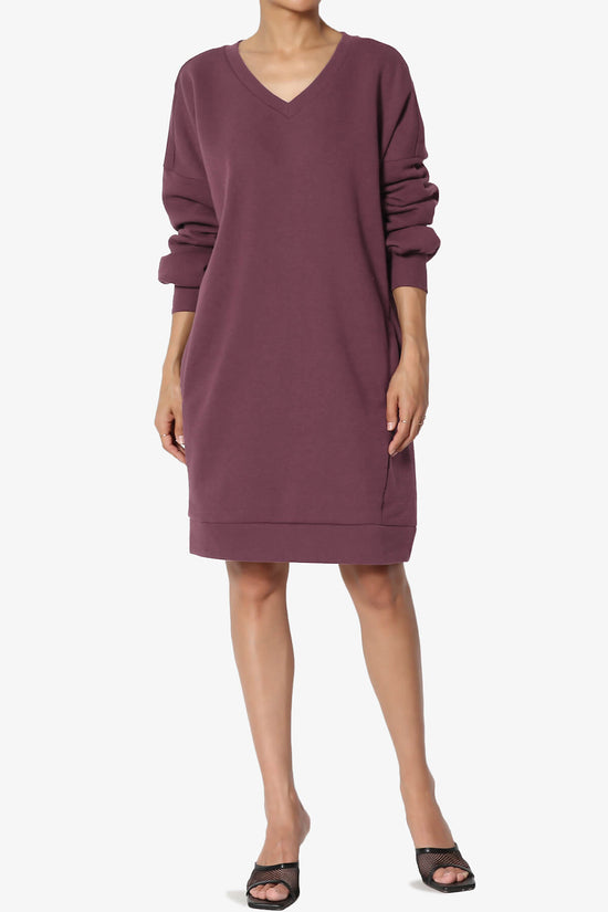 Load image into Gallery viewer, Accie V-Neck Tunic Sweatshirt DUSTY PLUM_6
