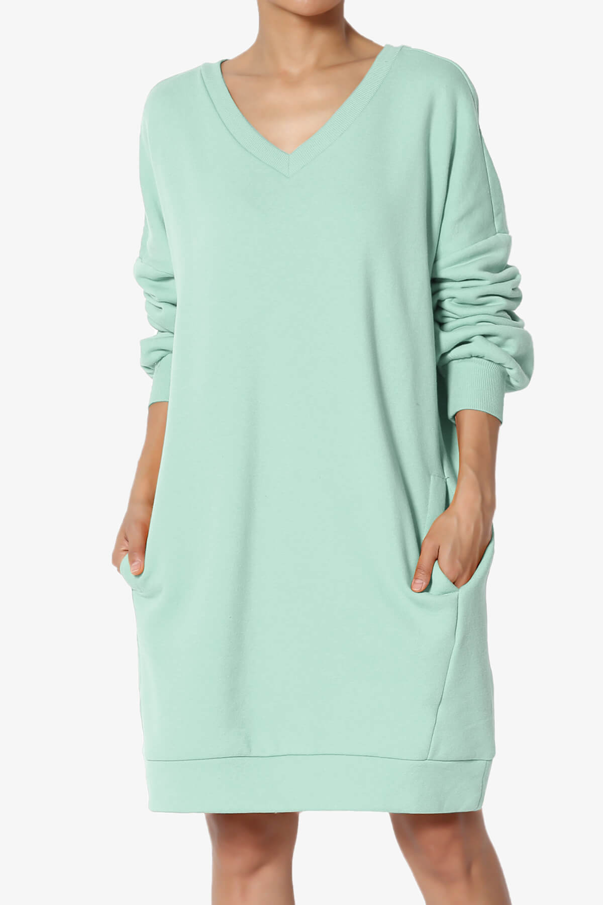 Load image into Gallery viewer, Accie V-Neck Tunic Sweatshirt LIGHT GREEN_1
