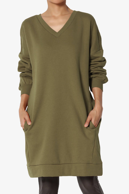 Load image into Gallery viewer, Accie V-Neck Tunic Sweatshirt OLIVE KHAKI_1
