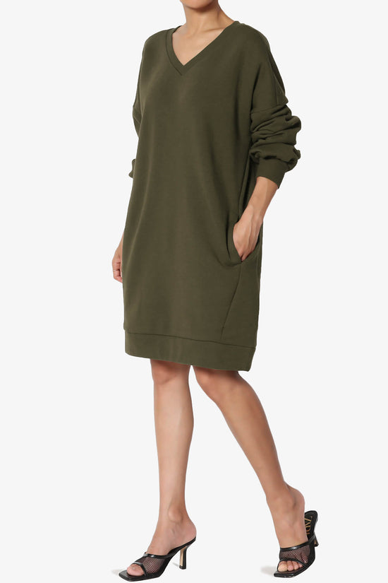 Load image into Gallery viewer, Accie V-Neck Tunic Sweatshirt OLIVE_6
