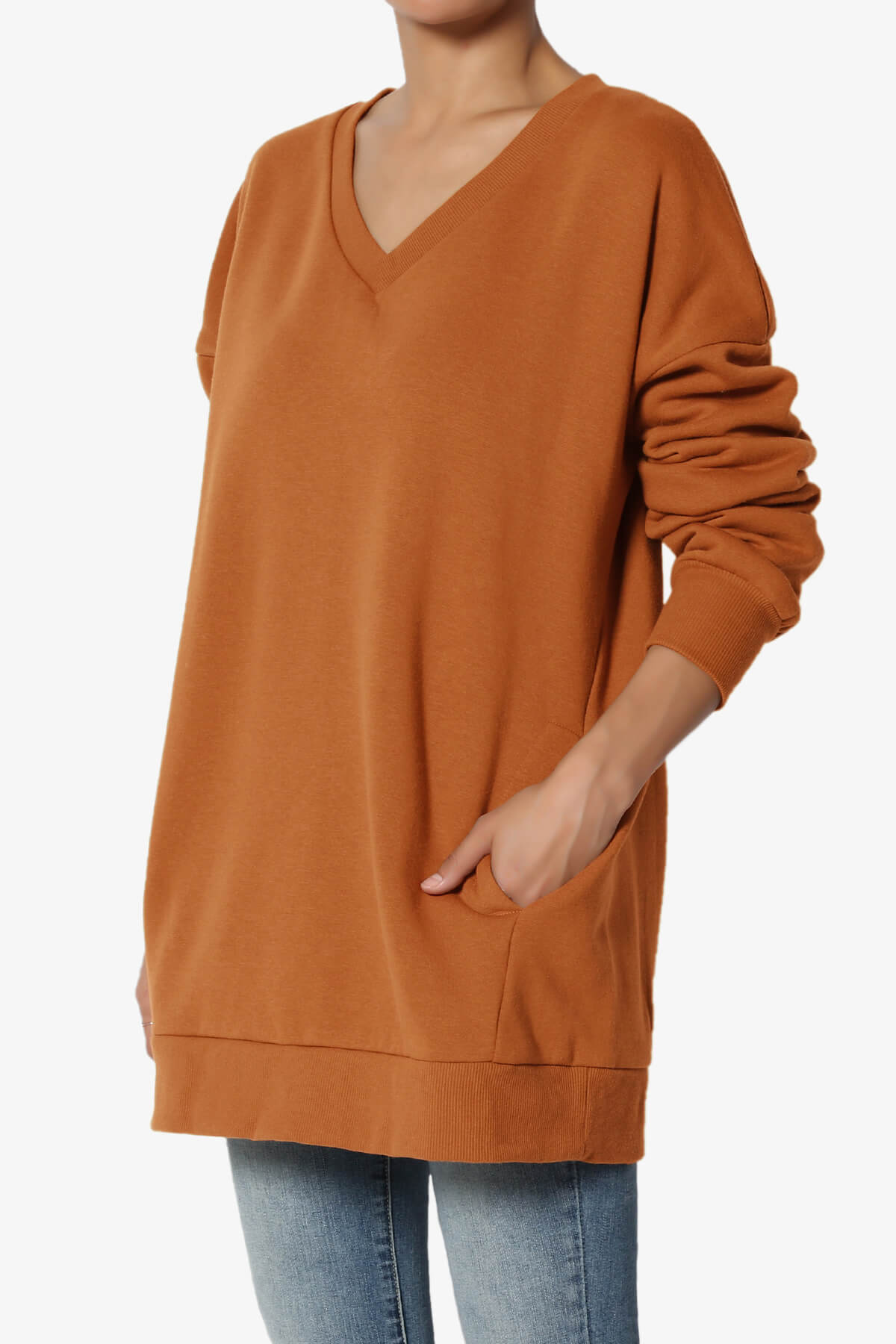 Accie V-Neck Pullover Sweatshirts ALMOND_3