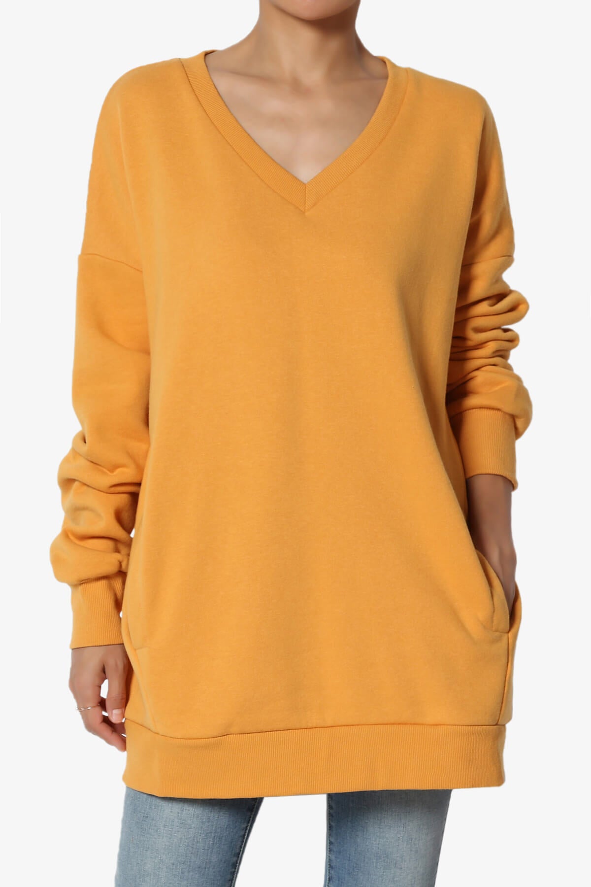 Accie V-Neck Pullover Sweatshirts MUSTARD_1