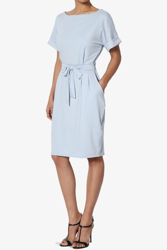 Load image into Gallery viewer, Pennie Tie Waist DTY Jersey Dress ASH BLUE_3
