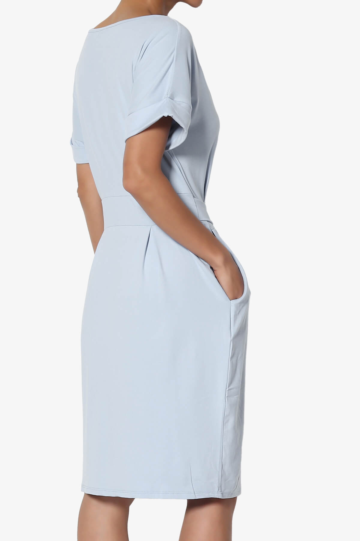 Load image into Gallery viewer, Pennie Tie Waist DTY Jersey Dress ASH BLUE_4
