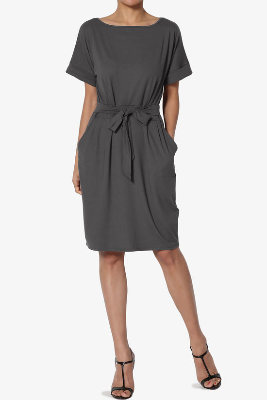 Load image into Gallery viewer, Pennie Tie Waist DTY Jersey Dress ASH GREY_6
