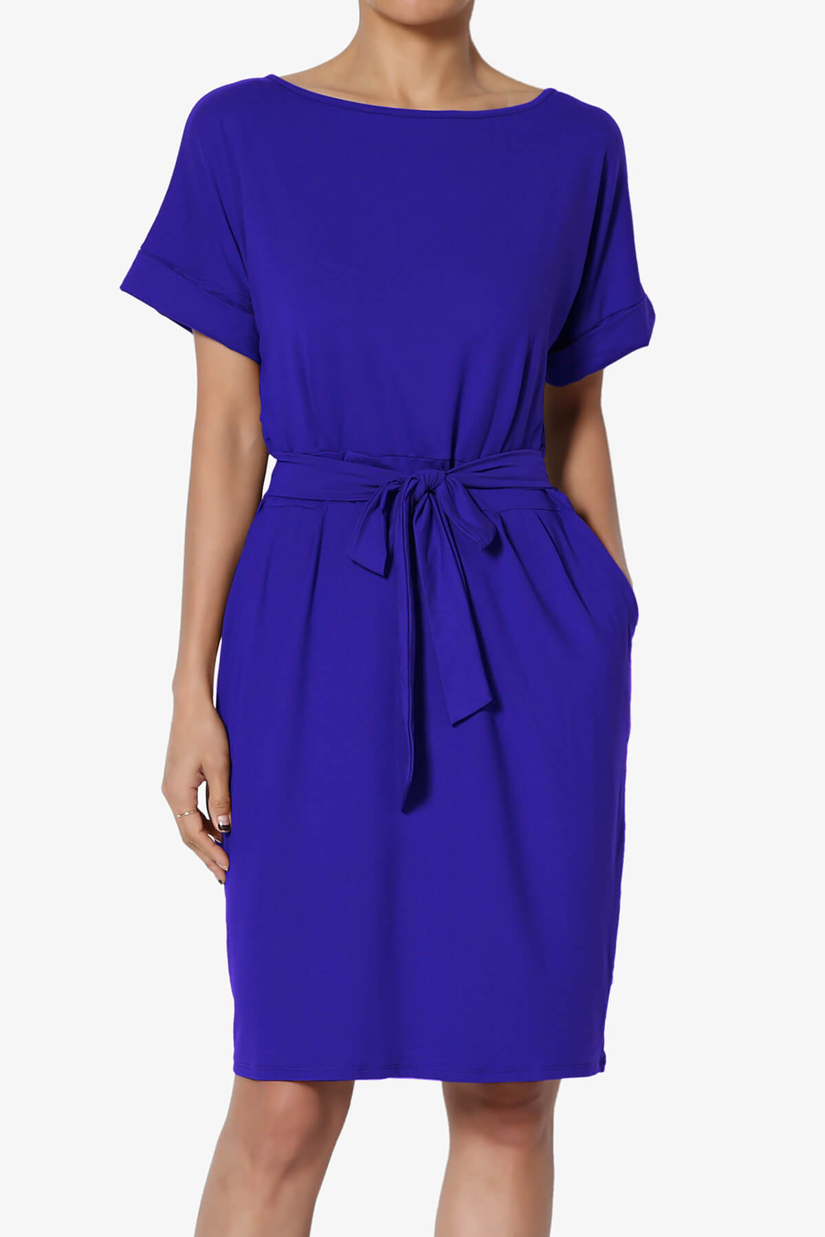 Load image into Gallery viewer, Pennie Tie Waist DTY Jersey Dress BRIGHT BLUE_1
