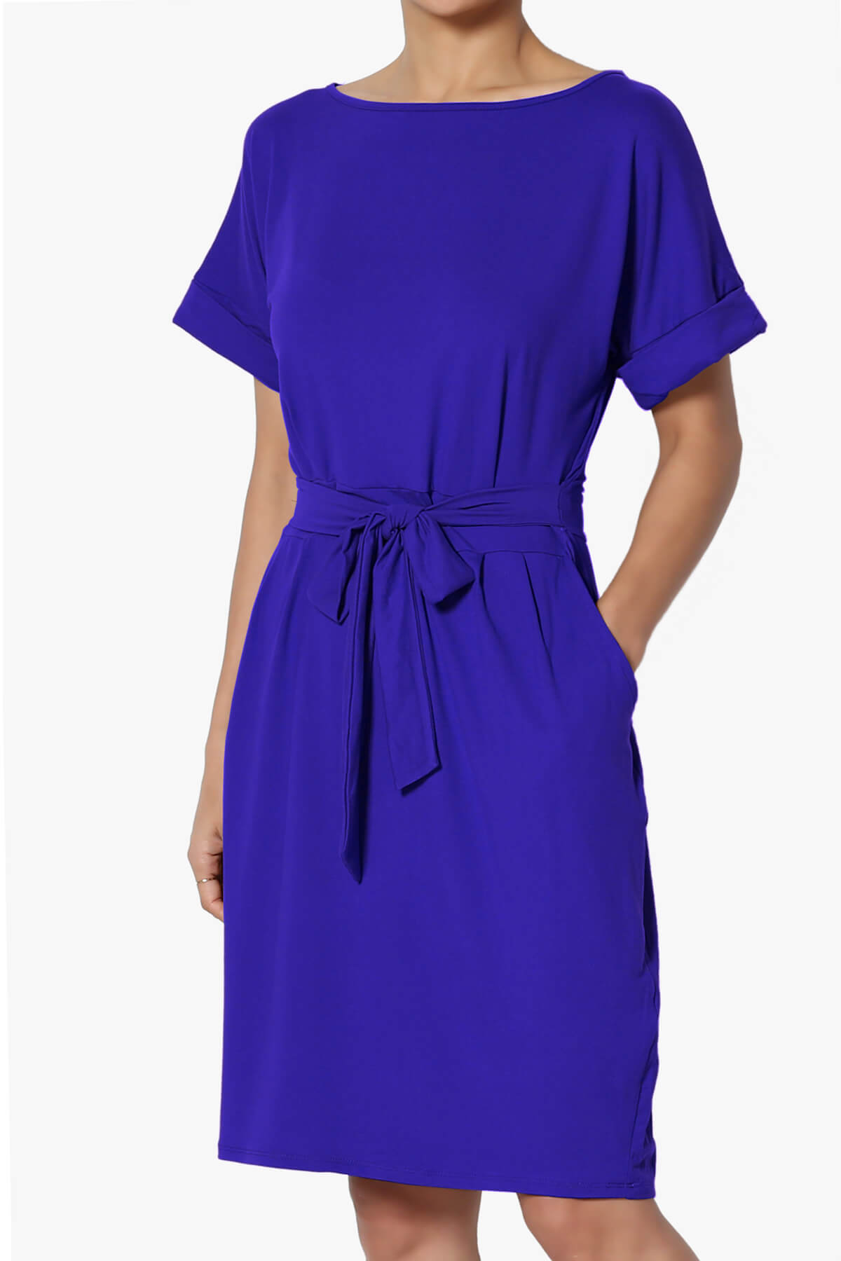 Pennie Tie Waist DTY Jersey Dress BRIGHT BLUE_3