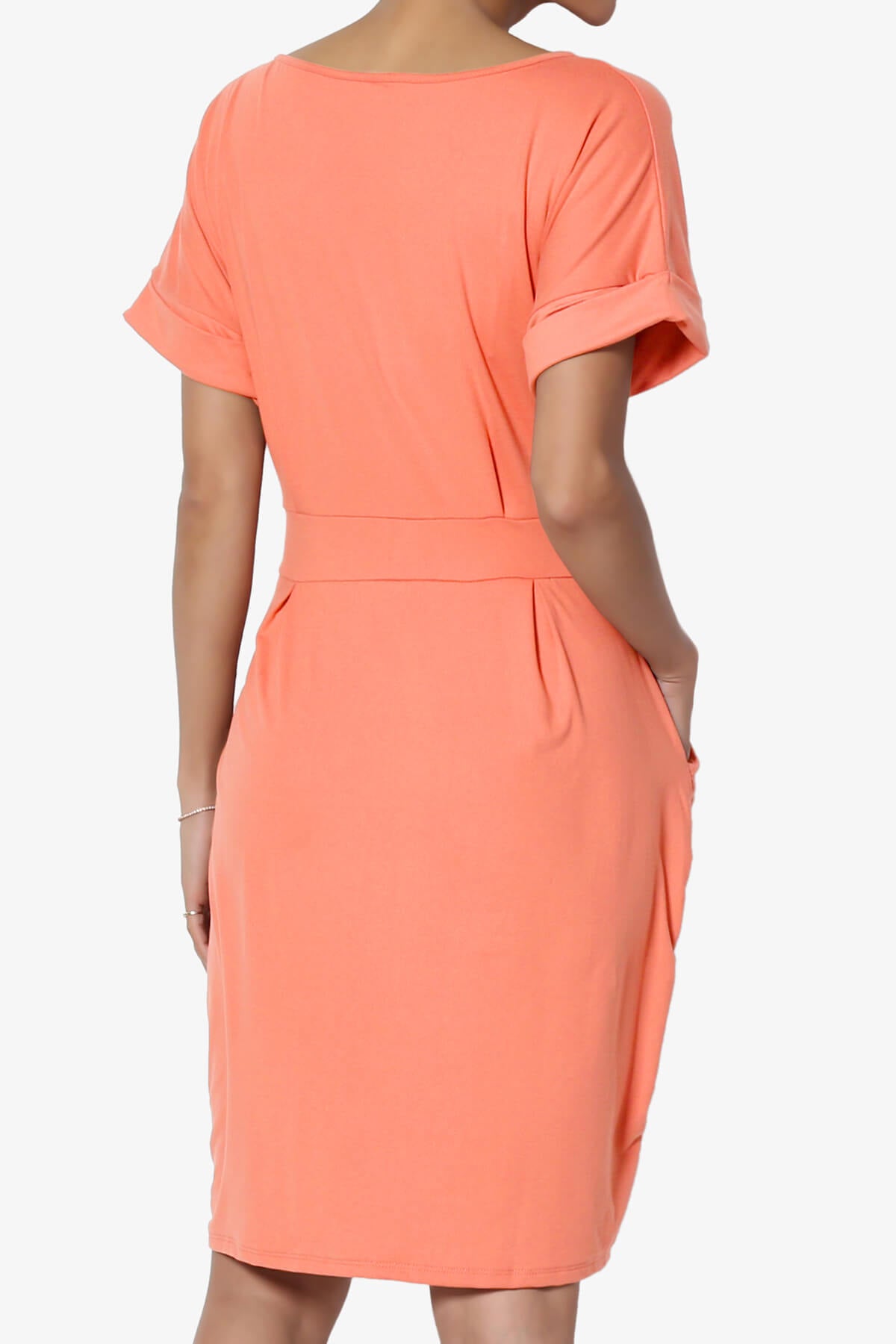 Load image into Gallery viewer, Pennie Tie Waist DTY Jersey Dress CORAL_2
