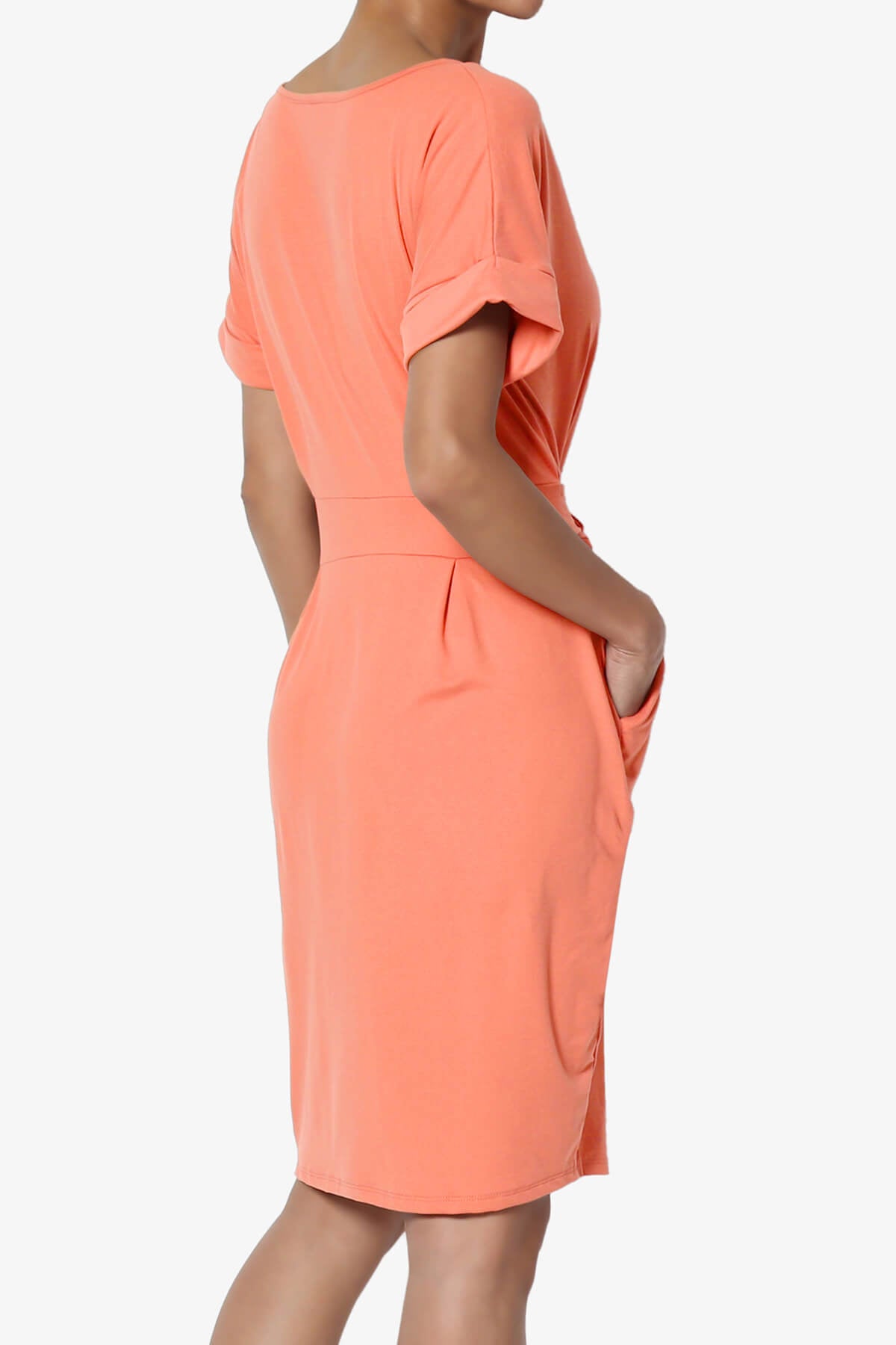 Pennie Tie Waist DTY Jersey Dress CORAL_4