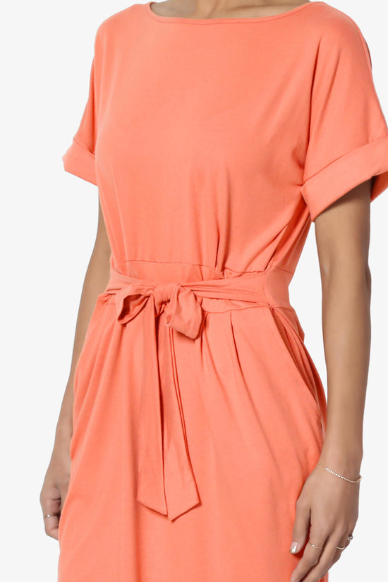 Load image into Gallery viewer, Pennie Tie Waist DTY Jersey Dress CORAL_5
