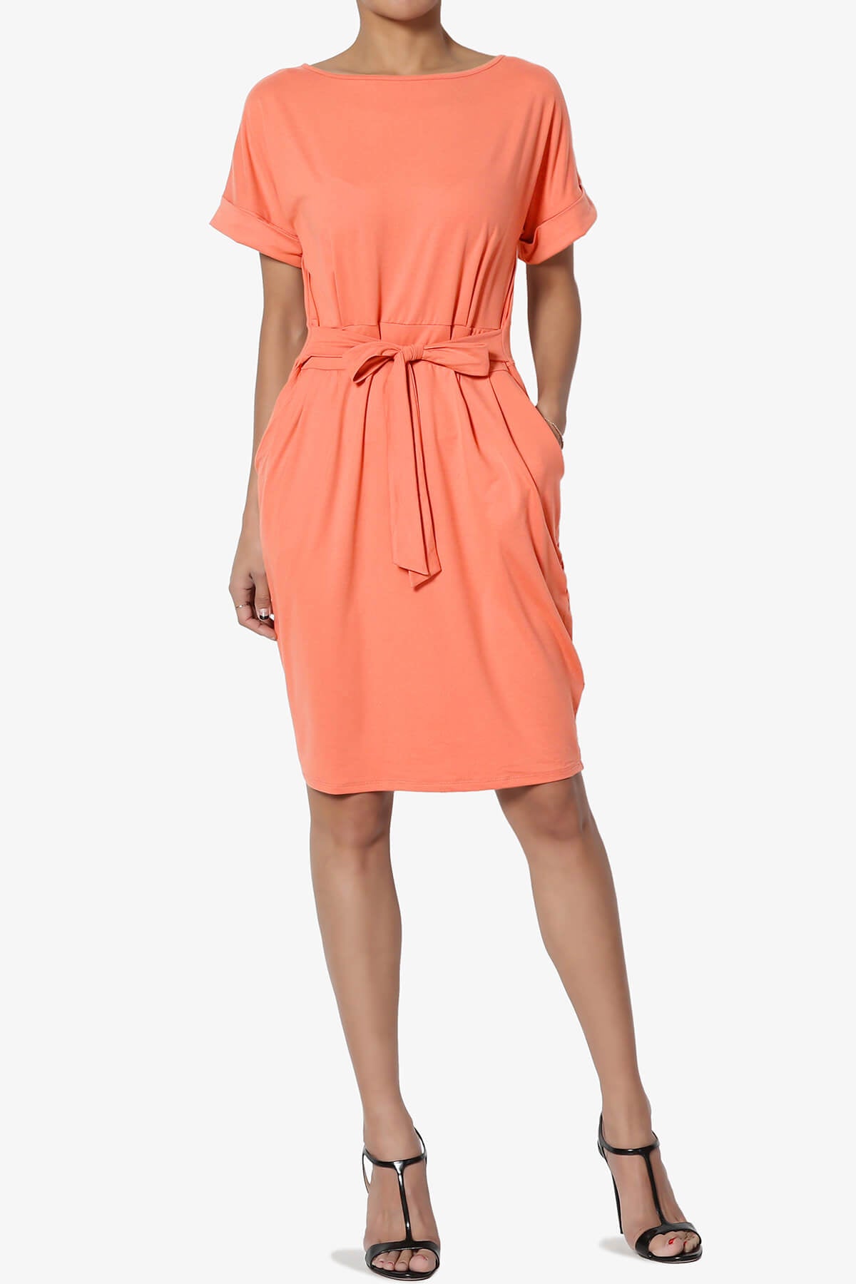 Load image into Gallery viewer, Pennie Tie Waist DTY Jersey Dress CORAL_6

