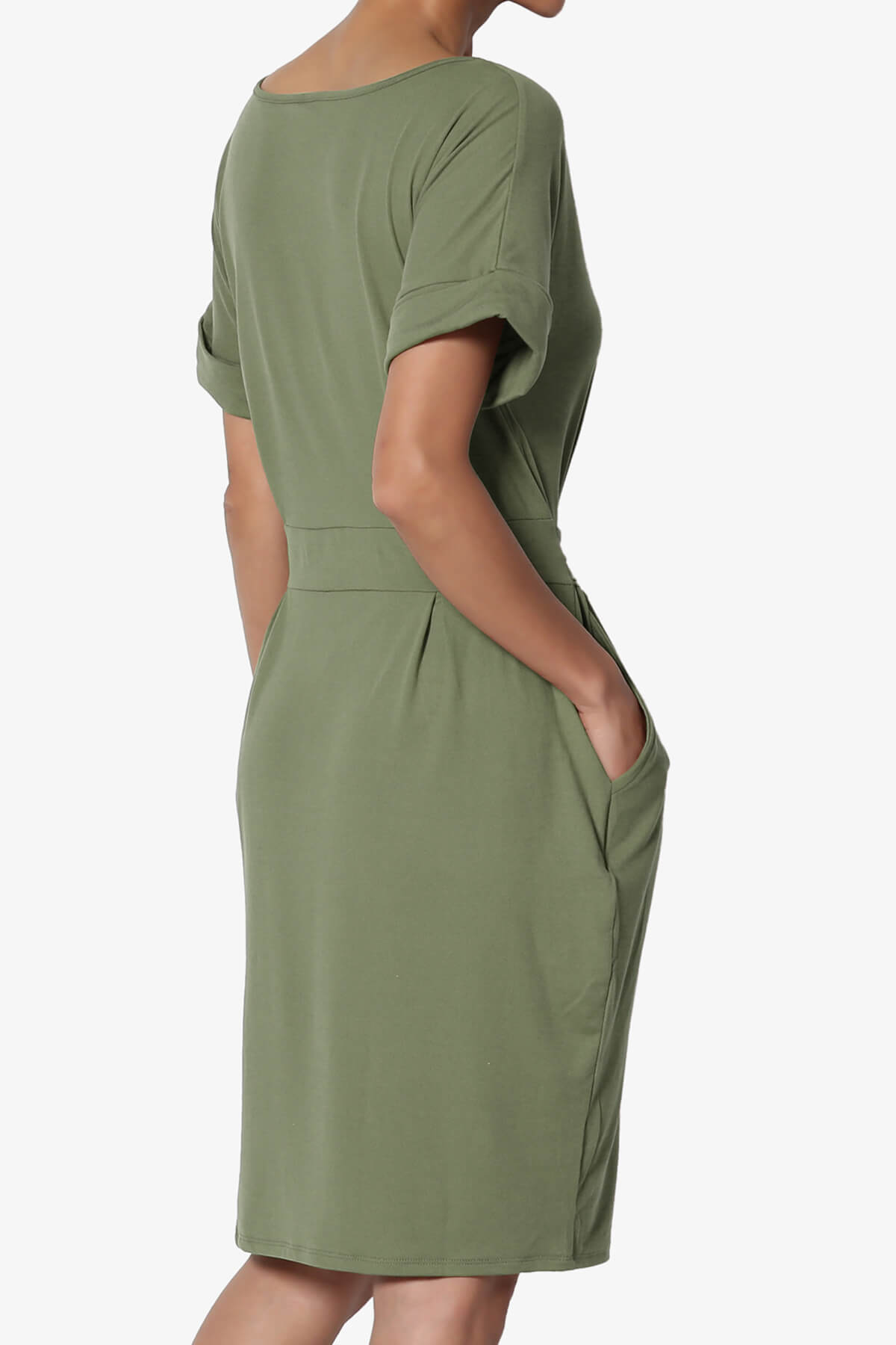 Load image into Gallery viewer, Pennie Tie Waist DTY Jersey Dress DUSTY OLIVE_4

