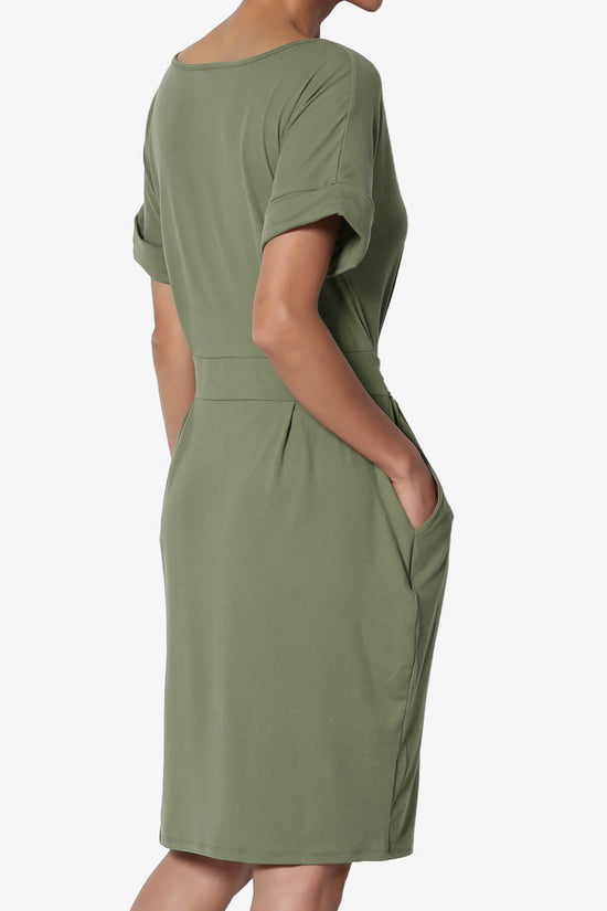 Pennie Tie Waist DTY Jersey Dress DUSTY OLIVE_4