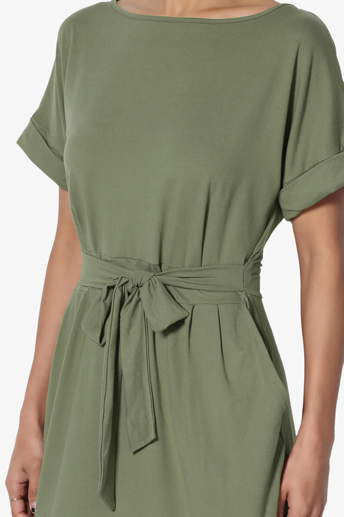 Load image into Gallery viewer, Pennie Tie Waist DTY Jersey Dress DUSTY OLIVE_5
