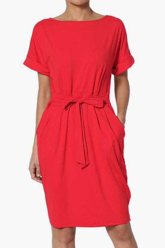 Pennie Tie Waist DTY Jersey Dress RED_1