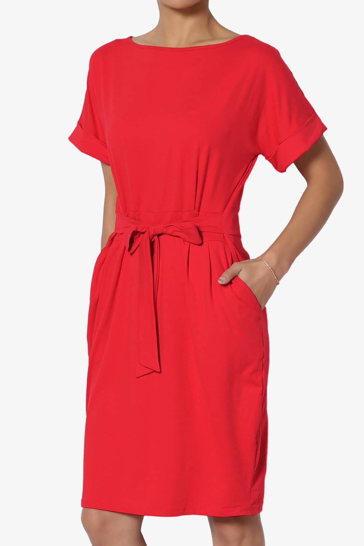 Pennie Tie Waist DTY Jersey Dress RED_3