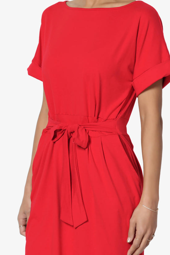 Pennie Tie Waist DTY Jersey Dress RED_5