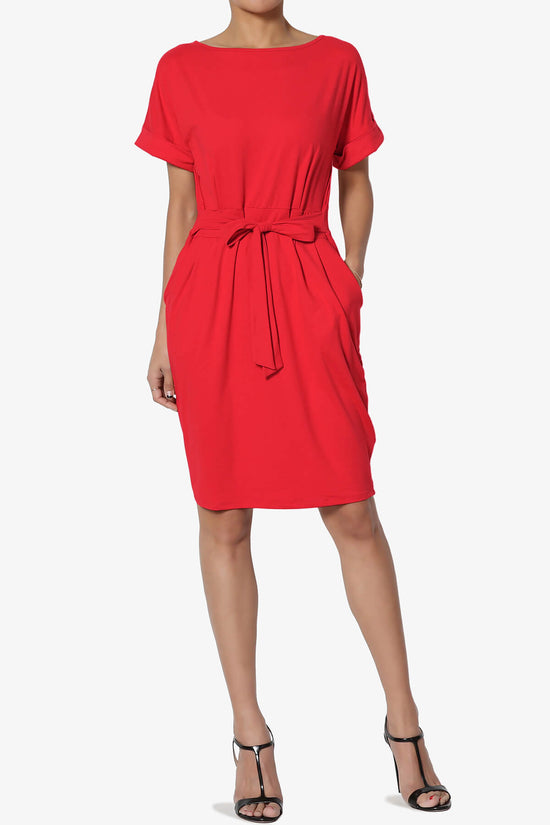 Pennie Tie Waist DTY Jersey Dress RED_6