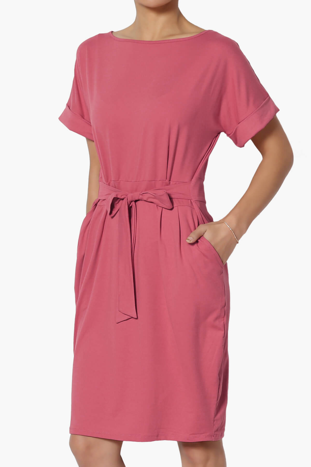 Pennie Tie Waist DTY Jersey Dress ROSE_3