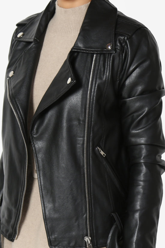 Echoe Faux Leather Belted Moto Jacket