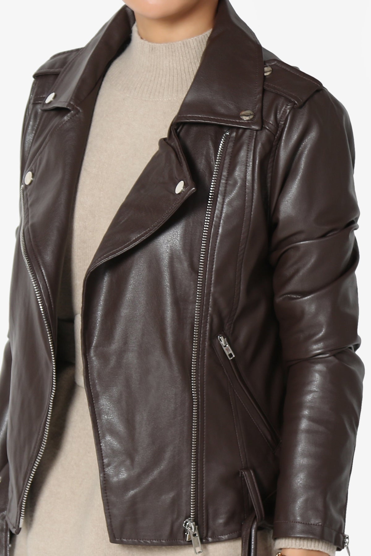 Echoe Faux Leather Belted Moto Jacket