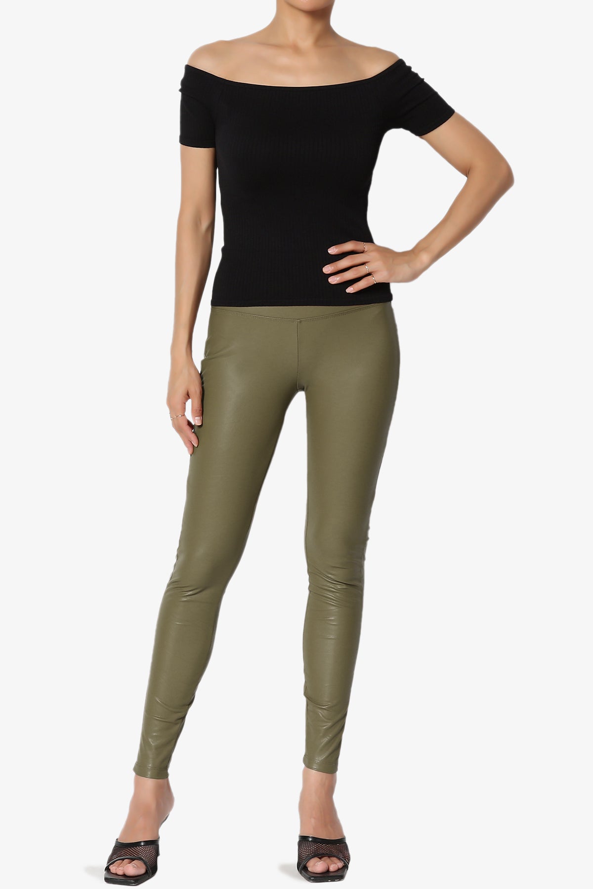 Load image into Gallery viewer, Mayari High Rise Faux Leather Leggings OLIVE KHAKI_6
